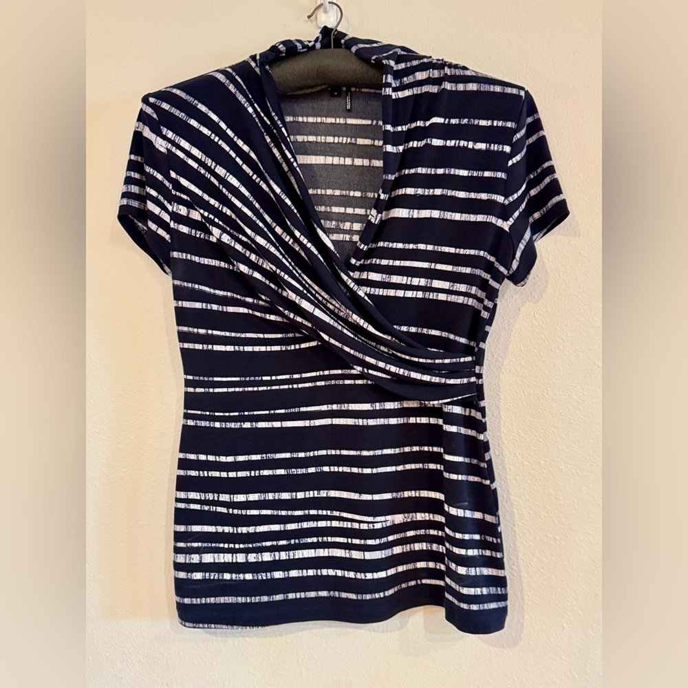 DKNY Navy and White Striped Blouse Size Medium